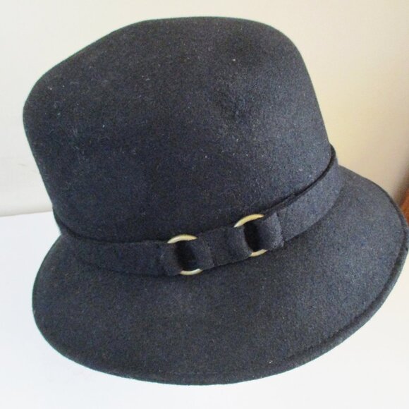 Betmar Women's 100% Wool Cloche Hat, Black, Double Ring Detail On Hat Band, OS - Picture 2 of 12